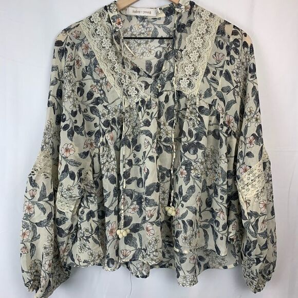 Bishop & Young Sheer Floral Blouse Size Small - Picture 1 of 5